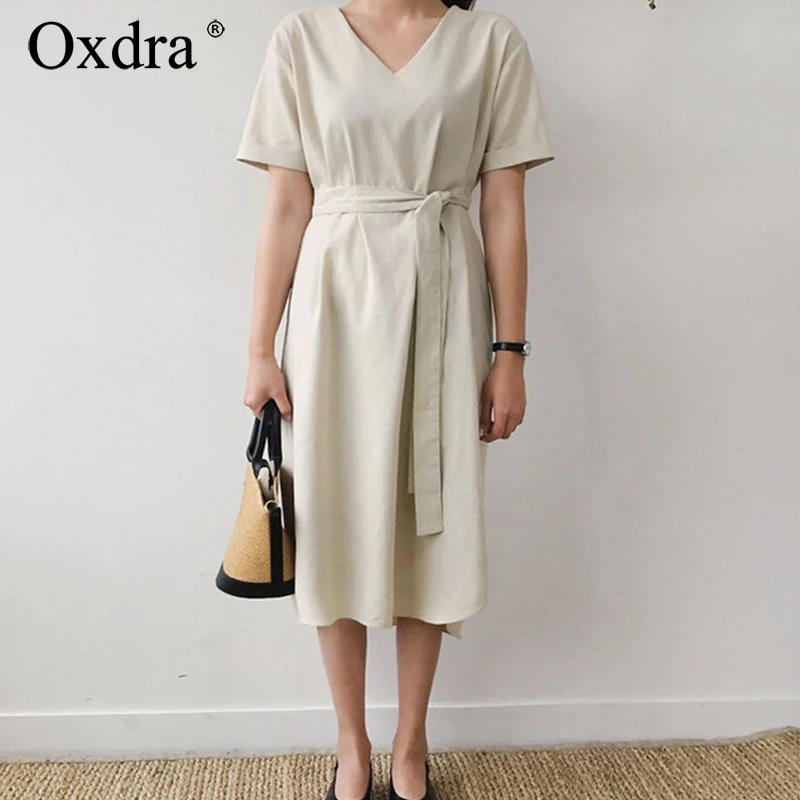 Oxdra нормкор V образным вырезом однотонное детское платье платья с поясами 2019