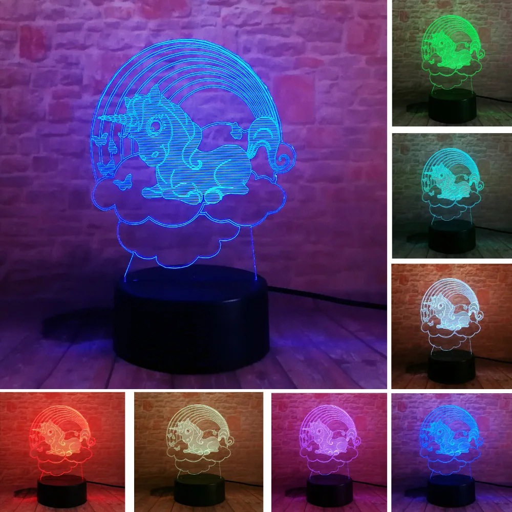 Amroe 3D мультфильм милый Единорог облако LED 7 цветов градиентный ночной Светильник