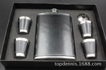 

50sets/lot Free shipping 9oz stainless steel hip flask gift set with 4 cups funnel set Men carry outdoor flagon birthday gift