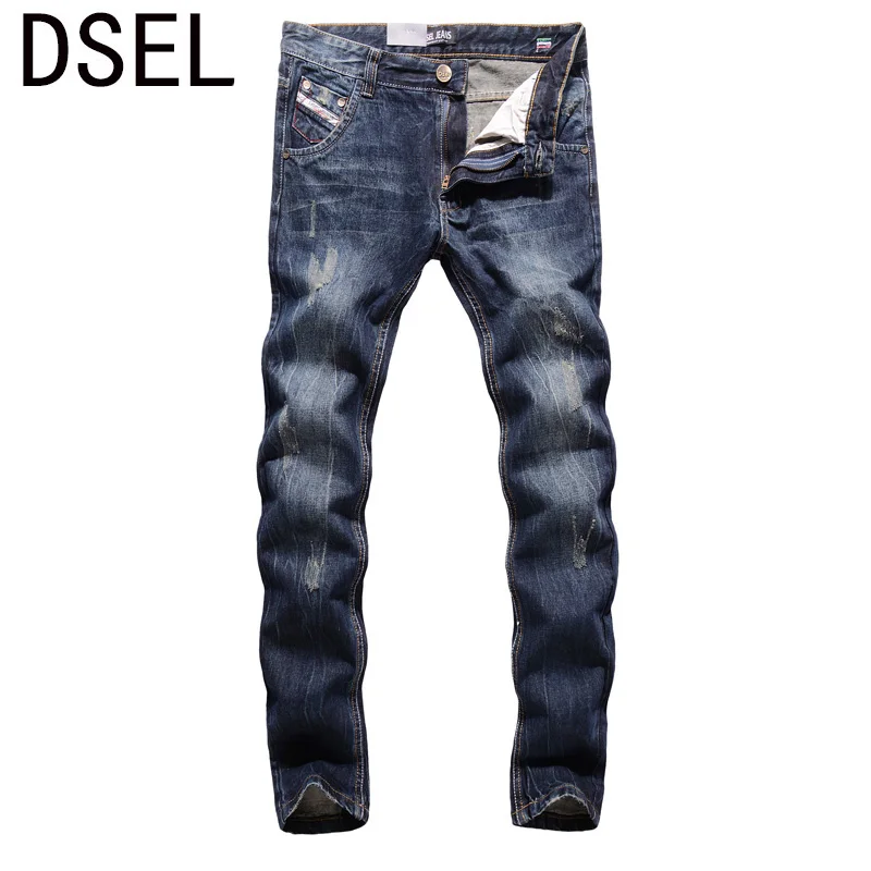 2017 New Dsel Brand Top Quality Hot Sale Fashion Men Jeans Straight Dark Blue Color Printed