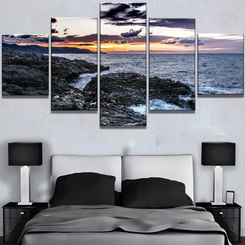 Waliicorners 5 Piece HD Print Waves And Sunset Seaview Picture Painting Canvas Wall Art Picture Home Decoration Living Room Canvas Painting 6 HTB1cD8NKSzqK1RjSZPcq6zTepXao