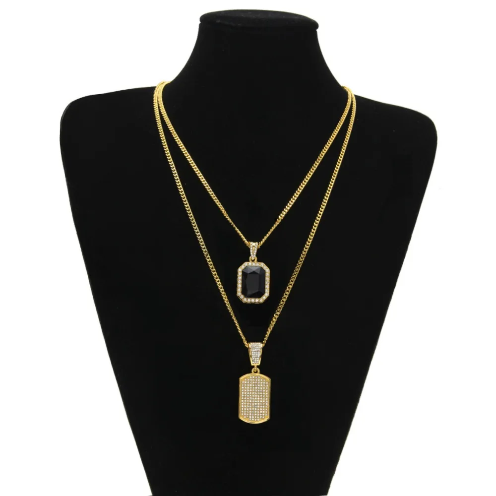 2 шт. набор ювелирных украшений в стиле хип хоп|stone pendant|bling dog tagsarmy tags necklace |