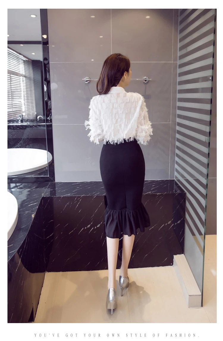Плюс размеры Осень Зима шифон Patchwrok Модные женские Bodycon Юбка Высокая талия тонкий миди черный, красный
