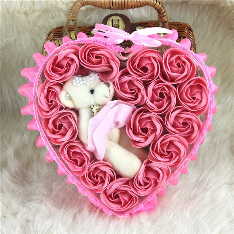 16PCSLot roses artificial flowers high quality Bear Doll Heart Shape Gift box for wedding MW004 (7)