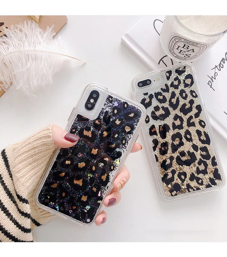 

Luxury Floral Leopard Phone Case Glitter Liquid Quicksand Case for Iphone Xs Max Xr 7plus 8 6s X Clear Tpu Case Back Cover