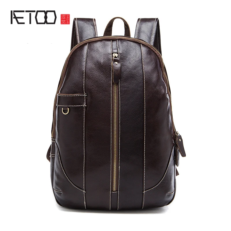 

AETOO Europe and the United States fashion shoulder bag men and women leather backpack kraft students bag large capacity travel