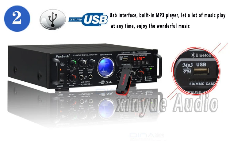 Бриз аудио sunbuck TAV-339B Bluetooth усилитель fm-радио USB SD 100 Вт* 2 Пульт дистанционного Управления караоке усилитель