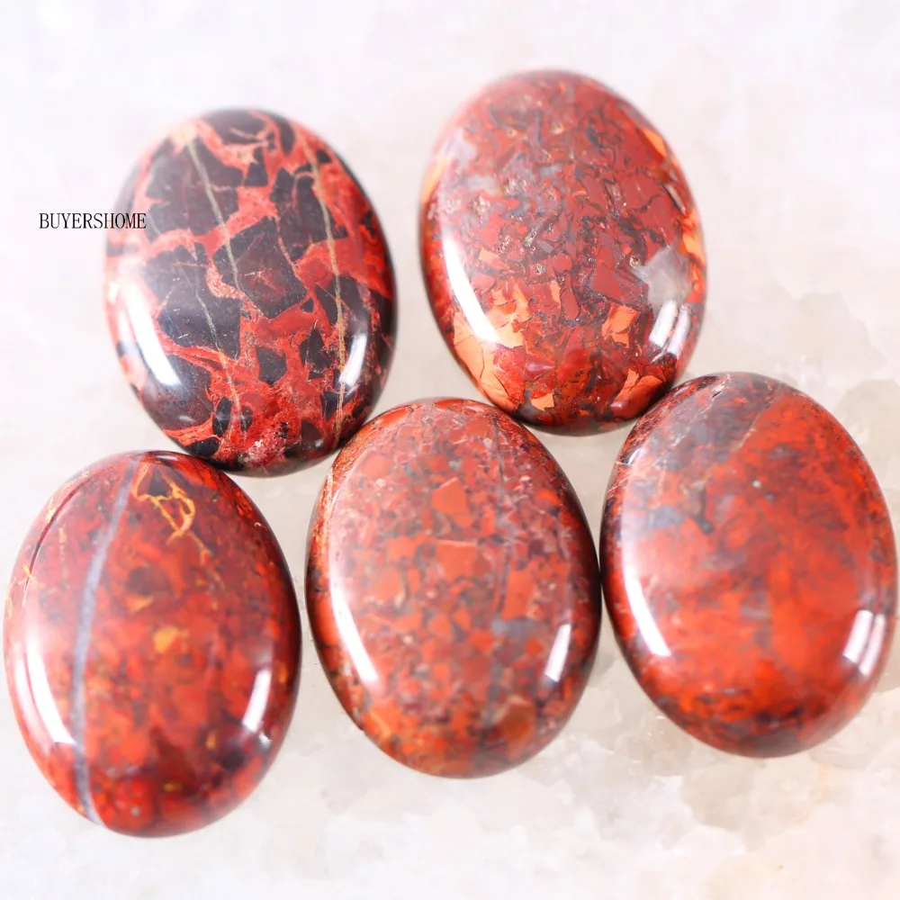 

For Jewelry Making Necklace Pendant Bracelet Earrings 18x25MM Oval Natural Stone Bead Red Breciated Jaspe CAB Cabochon 5Pcs K578