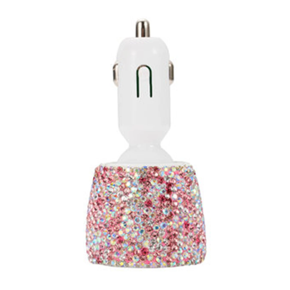 

3.1A Crystal Rhinestones For Mobile Phone Fast Car Charger Adapter Universal Dual USB Stand Safe Mount Quick Charge Tablet