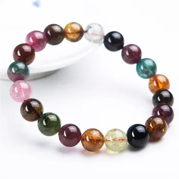 

10.5mm Genuine Natural Coloful Tourmaline Gems Stone Crystal Round Bead Stretch Charm Bracelet For Women