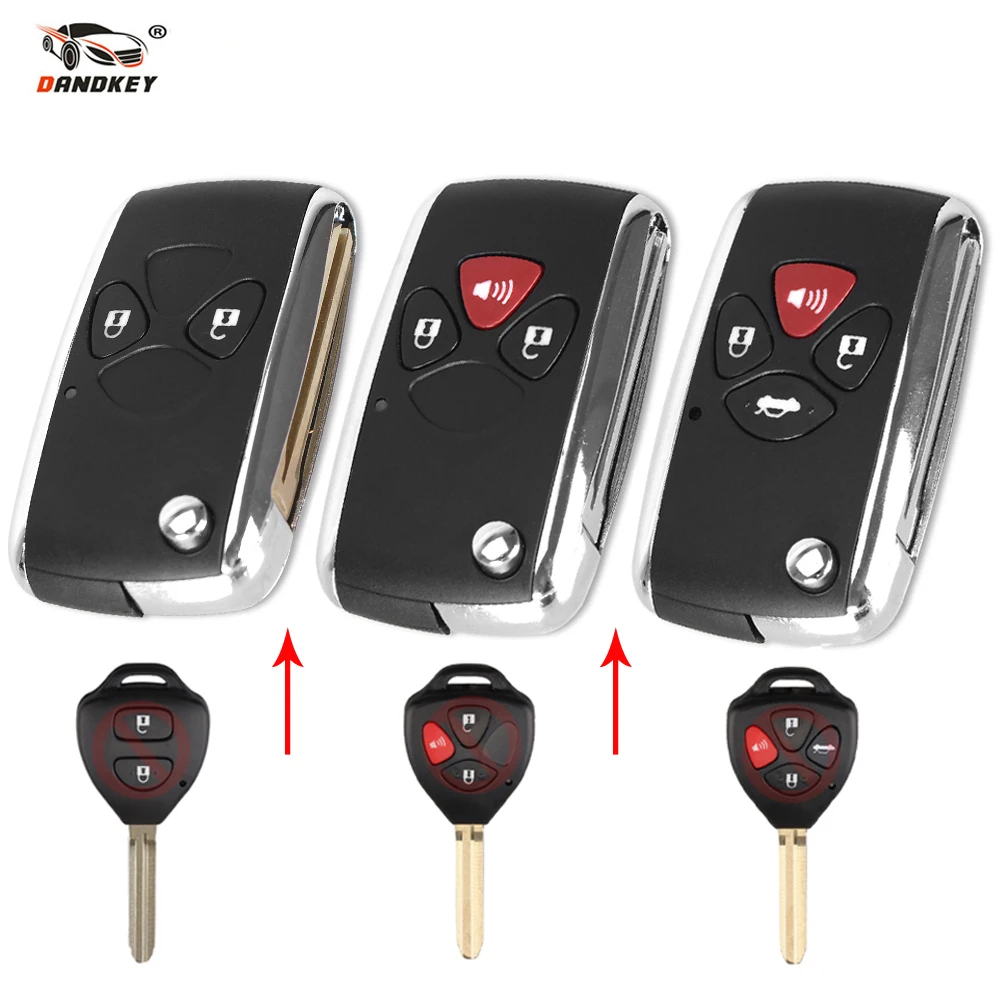 

DANDKEY 2/3/4 Buttons Flip Remote Auto Car Key Case Shell Fob Replacement for Toyota Camry RAV4 Corolla PRADO YARIS With Logo