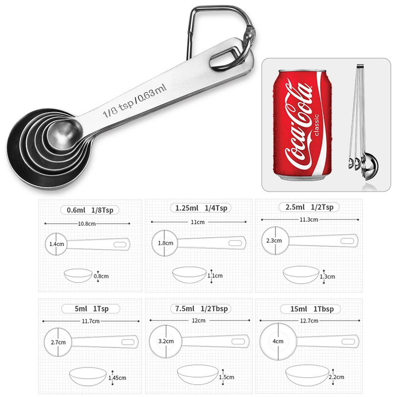 6 шт. набор подложки из нержавеющей стали мерные ложки кухонные весы инструменты сахар, кофе мерные чашки совки