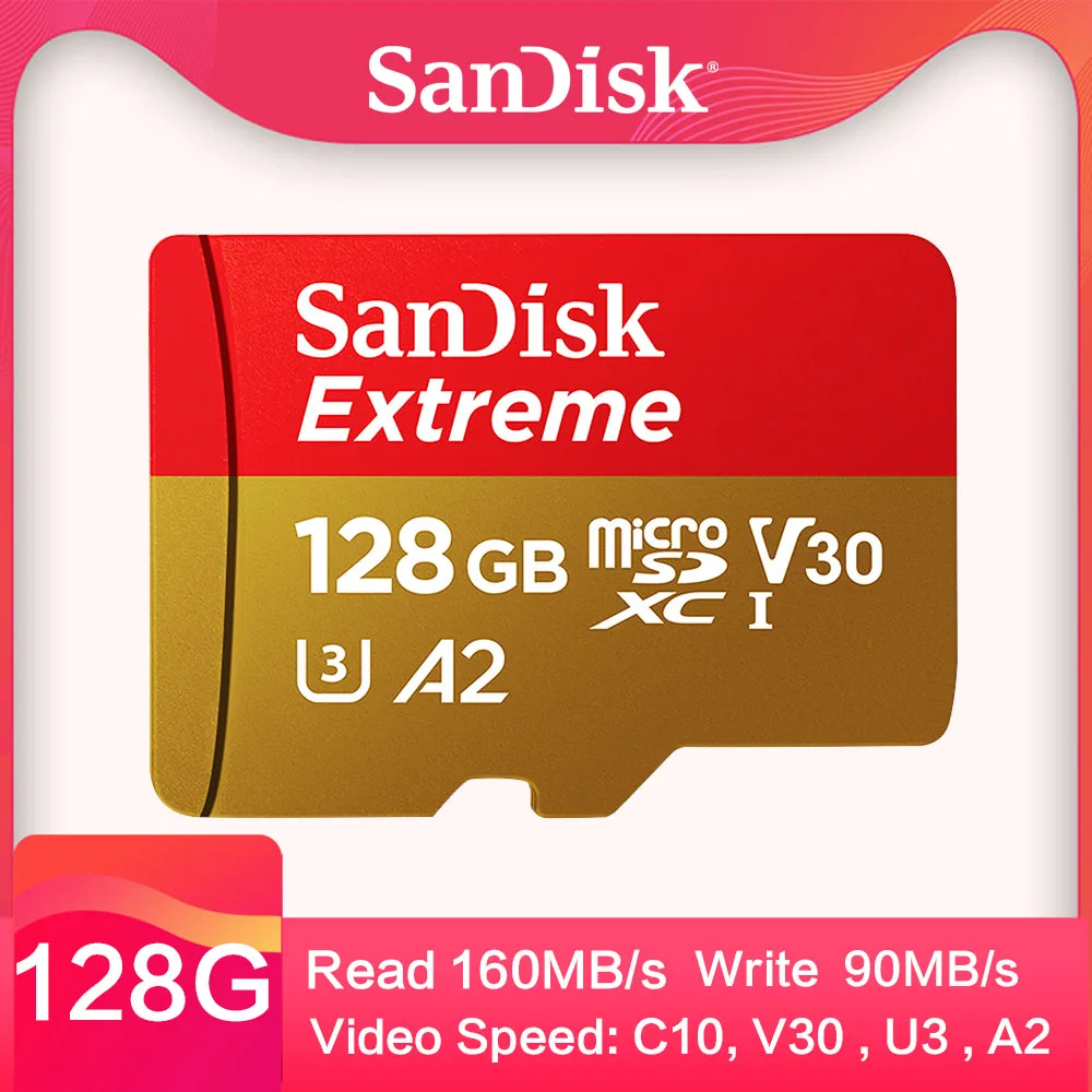 SanDisk Extreme Micro SD карта 32 GB Class 10 U3 100 МБ/с. 16 GB 64 GB microSD карты памяти 128 ГБ Поддержка официальное подтверждение