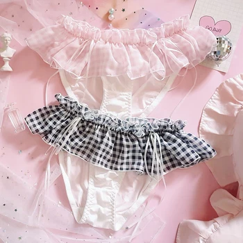 

2019 new summer soft bragas mujer heart beautiful lolita ribbon lattice milk silk chiffon ribbon low rise sexy underwear tanga