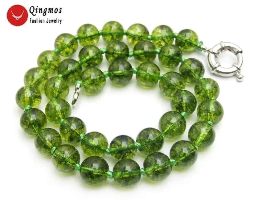 Qingmos Natural Peridot Stone Necklace for Women with 10mm Round Green Peridot Chokers Necklace Fine Jewelry 17