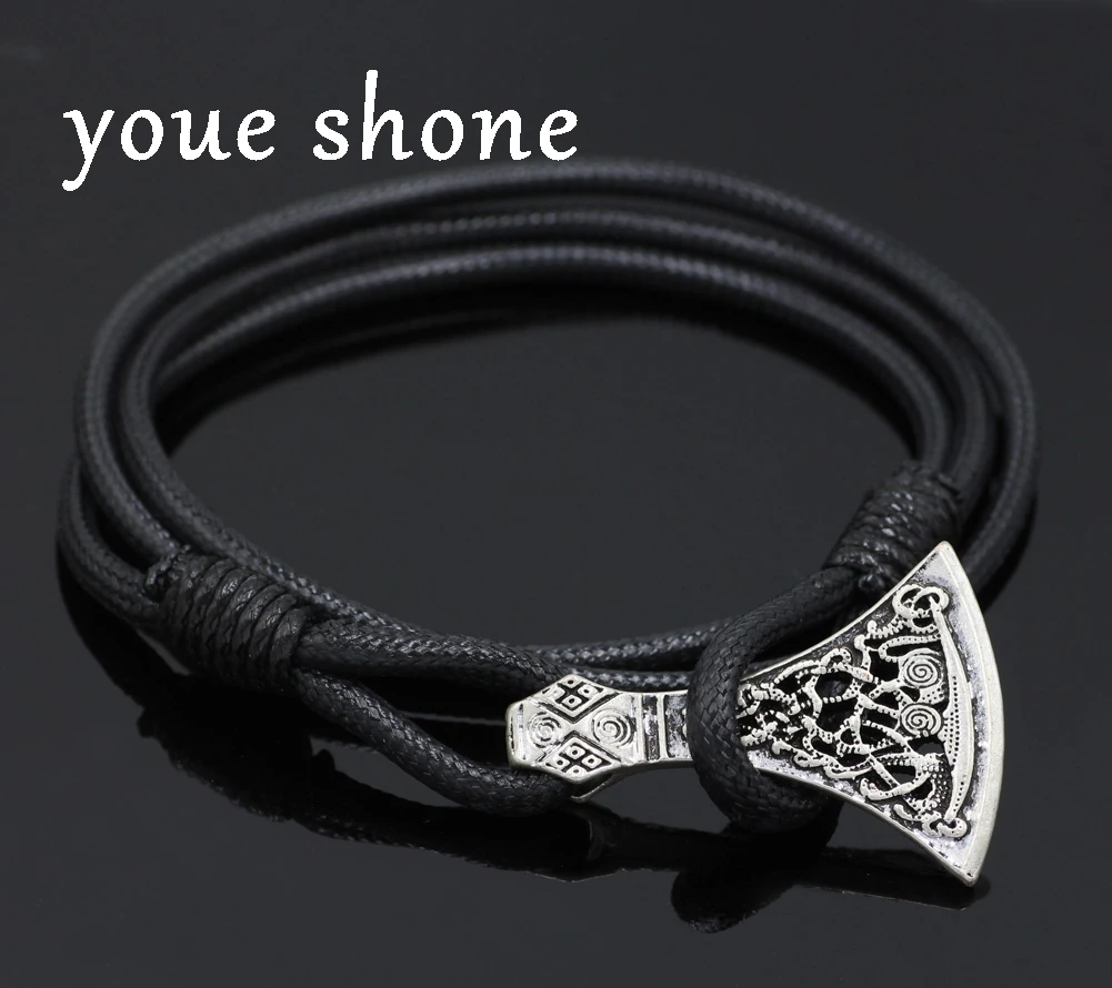 Youe shone мужской кожаный амулет Pantgram Скандинавская Руна Viking Axe Norse ювелирный браслет