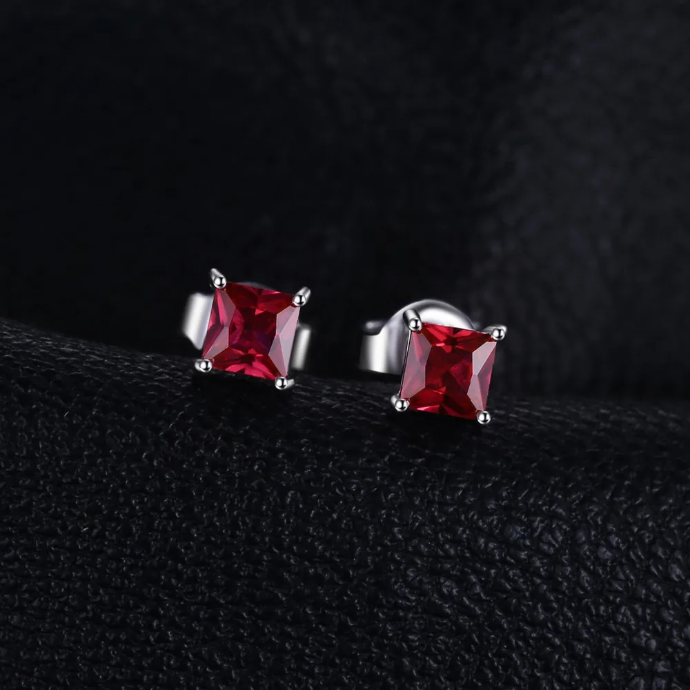 Jewelrypalace квадратный 0.8ct создан красный рубин 925 серебро Серьги гвоздики для Для