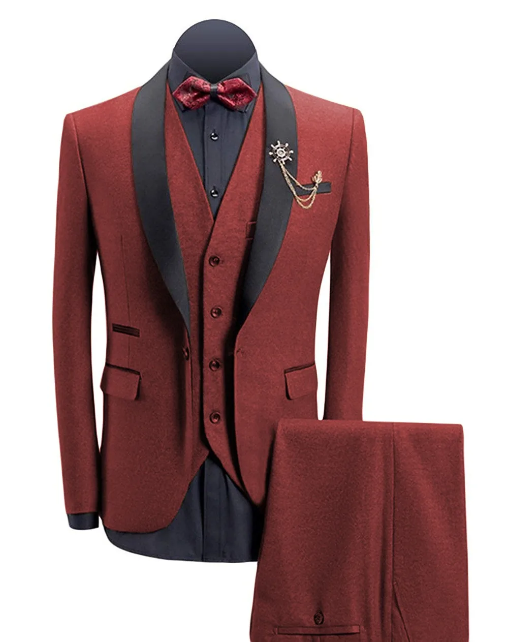 

Mens Tailor Made Slim Fit Red Suits For Men Retro Wool Brown Tweed Wedding Dress Lapel Mens 3 Piece Suit (Blazers+Vest+pants)