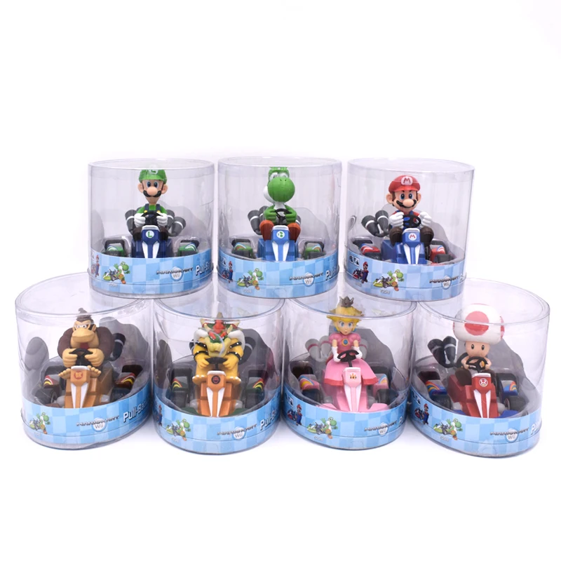 Super Mario Bros Kart Pull Back Car Figures 13cm Anime Mario Luigi Yoshi Dinosaurs Donkey Kong Bowser Princess Toad PVC Figma