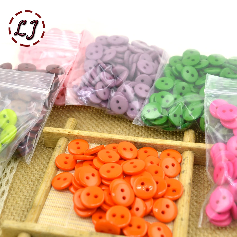 100pcs/lot Resin Sewing Button Round 2 Holes 8.75mm( 0.34in) Dia accessory scrapbooking for child cloth Candy color