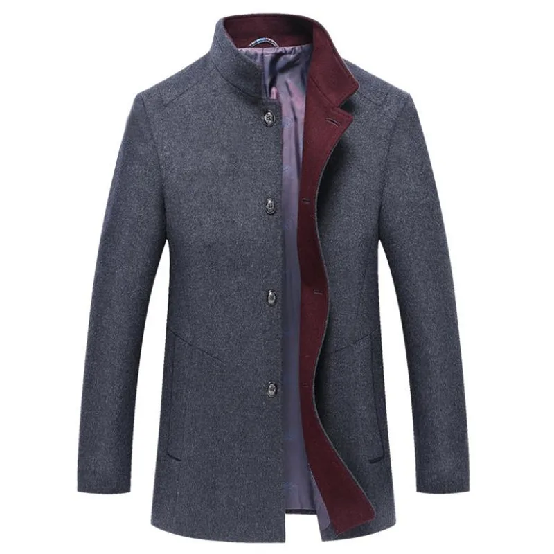 Зимнее Новое мужское шерстяное пальто модное с воротником-стойкой деловое