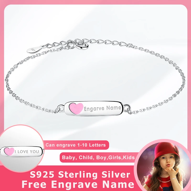 BELAWANG гравировка имя Эмаль Сердце браслет персонализированные имя браслет для детей 925 пробы серебряный браслет на заказ