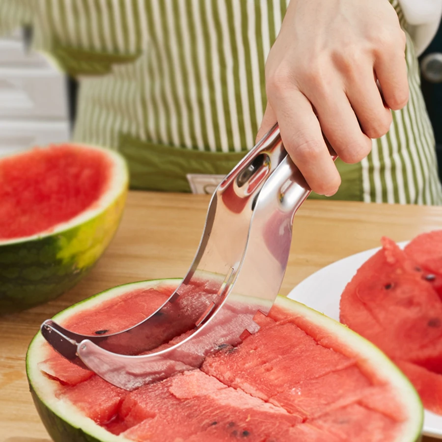 

Stainless Steel Watermelon Slicer Fruit Knife Cutter Ice Cream Ballers Melon Scoop Double Size Spoon Set Kitchen Gadgets