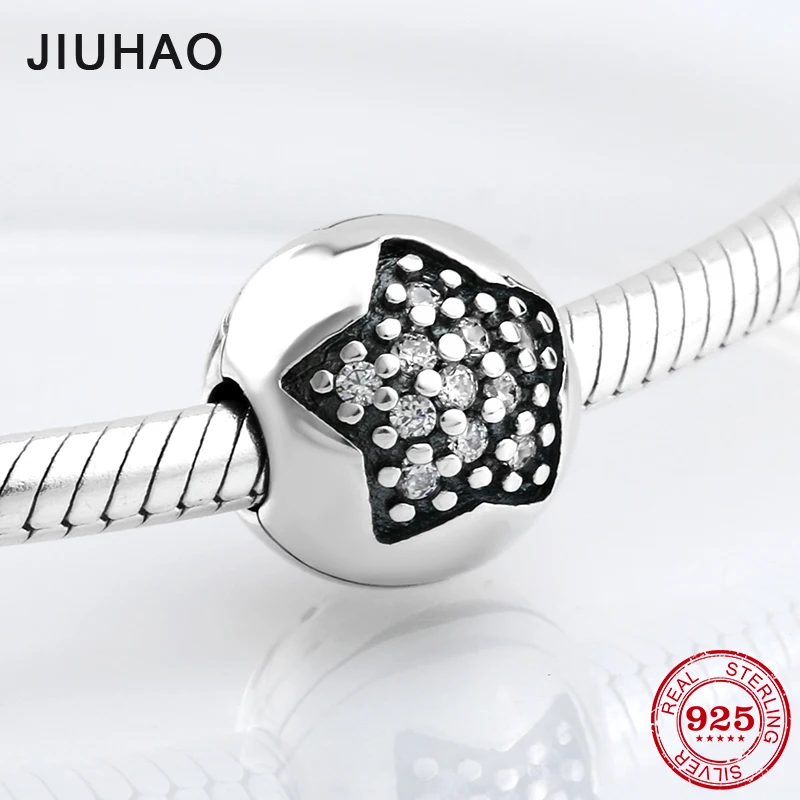 

New arrival 925 sterling silver charm sparkling star Round Shape beads for clips Fit Original Pandora Charms Bracelet Jewelry