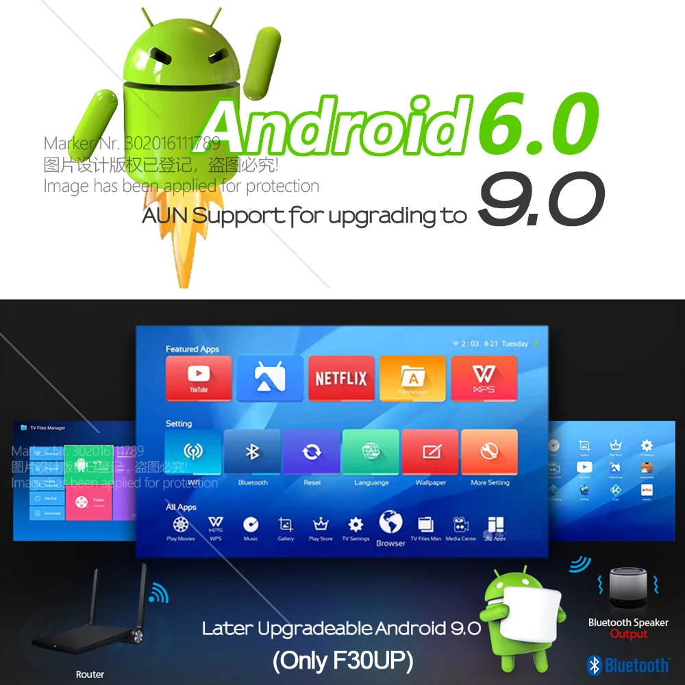 AUN completo HD proyector F30UP... 1920x1080P Android 6,0 (2G + 16G) WIFI, MINI proyector LED para cine en casa, soporte para vídeo 4K Beamer - 4