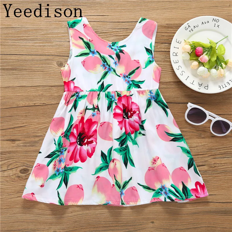

Yeedison cotton print dress girl summer fashion dress princess party clothing children's clothing summer sleeveless clothing.