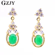 Модные ювелирные украшения gzjy капли воды золотого цвета зеленый камень циркон серьги гвоздики для женщин Bijoux Brincos Свадебная вечеринка подарок ювелирные изделия