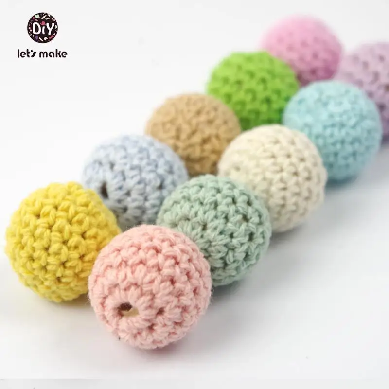 

Let's Make High Quality 26 Colour Crochet Beads 30pcs 20mm Wooden Round DIY Jewelry Beads Supplies Nursing Necklace Pendant