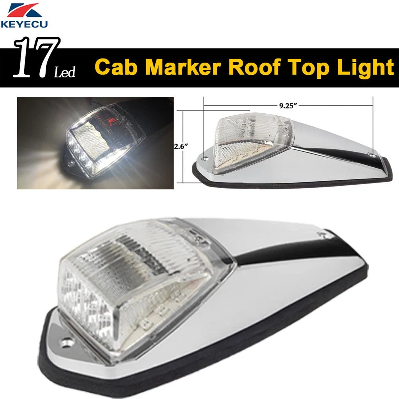 

KEYECU 1Pack 17LED White Roof Light Chrome Cab Marker Clearance Roof Running Top Light Assembly for Heavy Duty Trucks Peterbilt