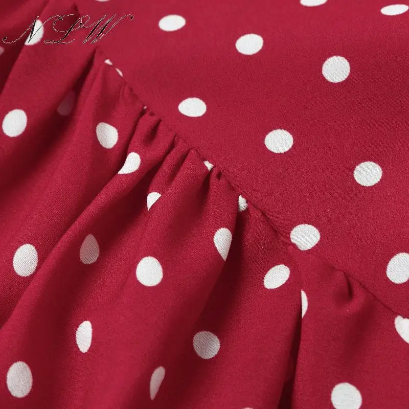 NLW модная красная юбка миди в горошек для женщин летняя новая повседневная юбка с оборками и высокой талией Женская шикарная Праздничная юбка