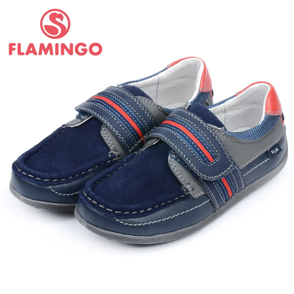 

FLAMINGO 100% Russian Famous Brand 2017 Anti-skid Children Hook & Loop Waterproof Genuine Leather Shoes for Boy HT5103