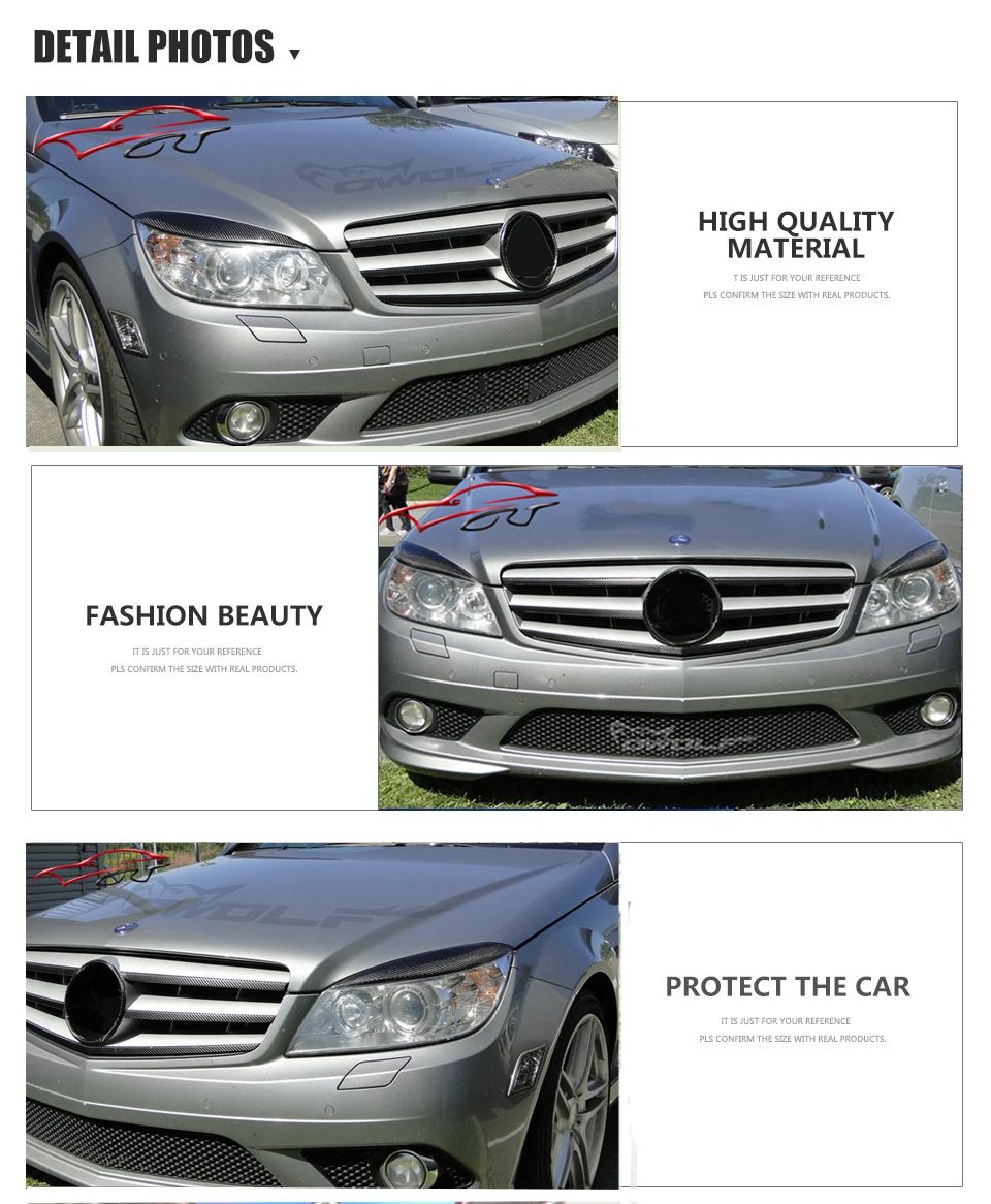 Углерода Бровей фар автомобиля губы брови для Benz W204 C180 C200 C300 C350 C63 AMG 2 двери 2007-2013