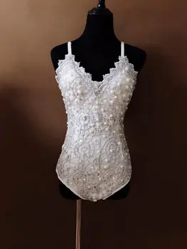 

Women Sparkly Pearl Sexy Bodysuit Birthday Party Outfit Female Singer Nightclub DJ Dance Wear Stage Costume Performance Clothes