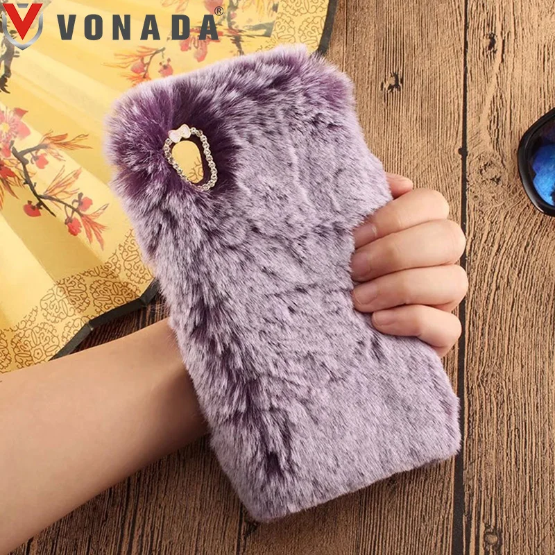 

Vonada Fluffy Case for Bluboo Maya / Maya Max Cute Plush Fur TPU Diamond Jewelled Soft Mobile Phnoe Back Case Cover