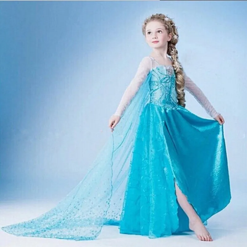 ФОТО Vestito Fro Vestido Zen  Congelada Gefrorenes Kleid Fantasia Princess Anna Christmas Elsa Costume Blue Kids Dress Cosplay Party