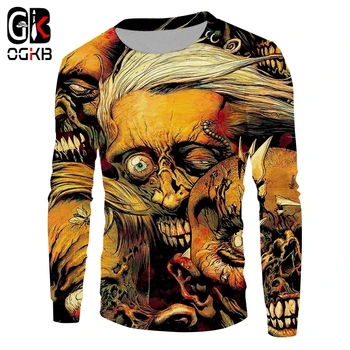 

OGKB Autumn Jumpers New Loose Long Sweatshirts 3D Printing Skulls Harajuku Plus Size 5XL Attire Unisex Clothing