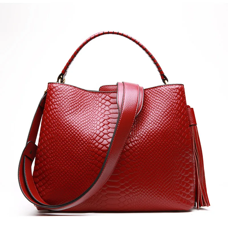Зимняя женская сумка из натуральной кожи с узором «крокодиловая кожа», большая женская сумка на плечо, элегантная сумка с кисточками C225