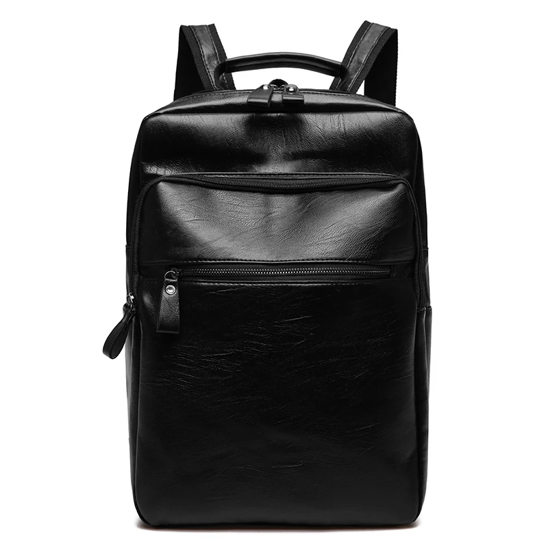 Men Business Casual Backpacks for School Travel Bag Black PU Leather