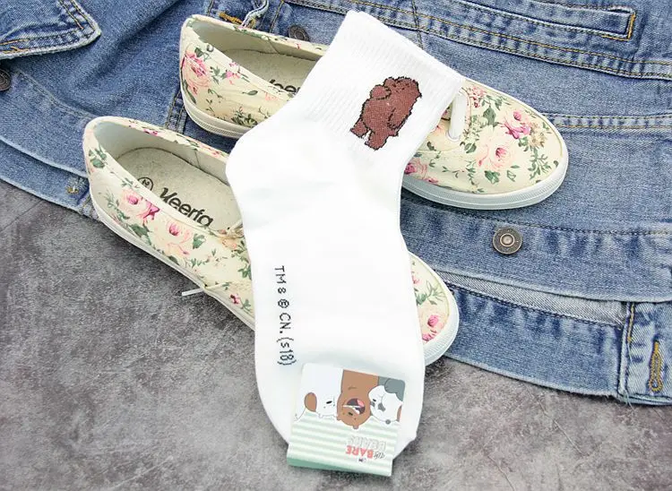 Anime We Bare Bears printed sock Grizzly Panda IceBear cute funny women socks spring autumn comfort sweat absorbent cotton sock