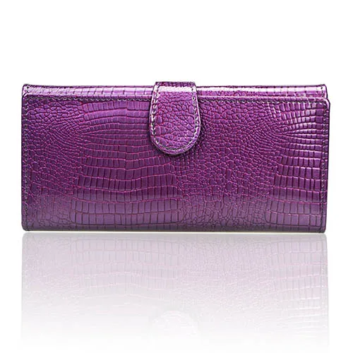 Трехслойный женский кошелек из натуральной кожи крокодиловый женский клатч женский кошелек на застежке кожаный женский кошелек клатч держатель для карт кошелек - Цвет: Purple