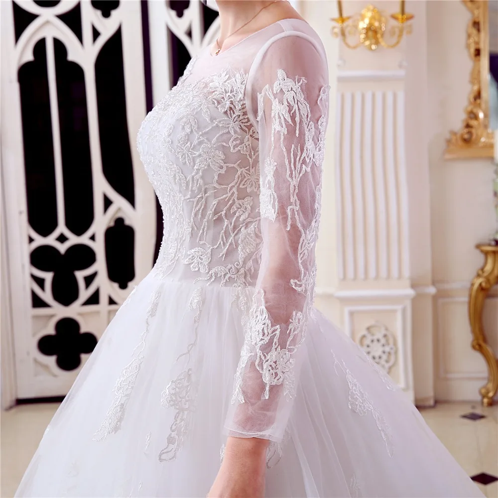 Robe de soriee New Long Wedding Dress 2018 Scoop Sleeves Vestido casamento Bridal Gowns A-line O-Neck | Свадьбы и торжества