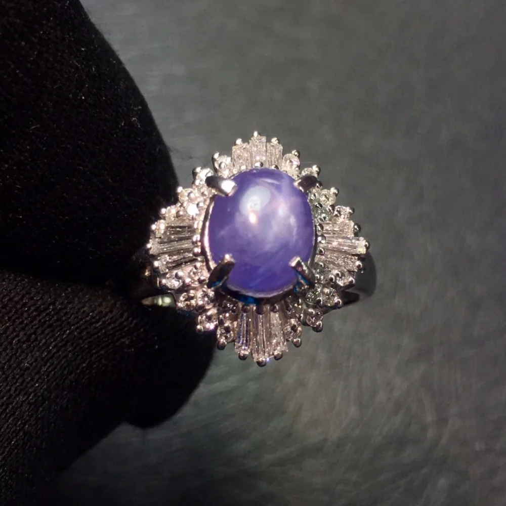 

Fine Jewelry Pt900 Real Platinum Gold 100% Natural Blue Star Sapphire 2.12ct Gemstones Sapphire Diamonds Female Wedding Rings