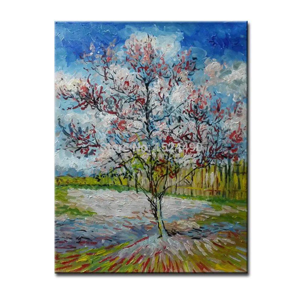 Pink Peach Tree In Blossom Reminiscence Of Mauve Of Vincent Van Gogh Hand Made Reproduction Oil Painting On Canvas Wall Art Pink Peach Tree In Blossom Reminiscence Of Mauve Of Vincent Van Gogh Hand Made Reproduction Oil Painting On Canvas Wall Art