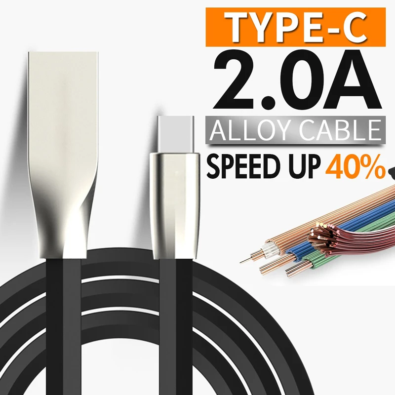 

USB Type-C Zinc Alloy Cable usb c Fast charging data Sync USB cable For Samsung S8 S9 Note 8 Xiaomi Mi5 Mi6 Mi8 MAX2