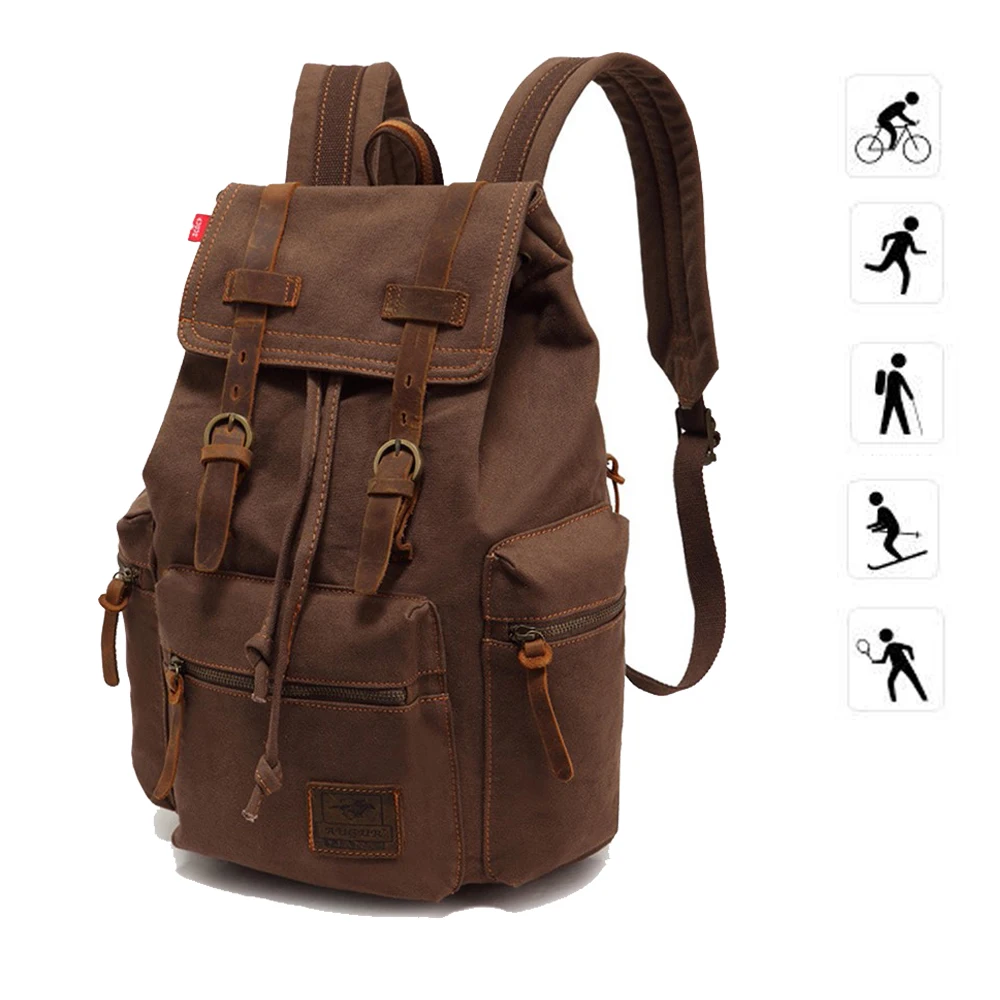 

30L Tactical Mens Vintage Canvas Backpack Portable High Capacity Laptop School Outdoor Sports Bag For Camping Hiking Climbing