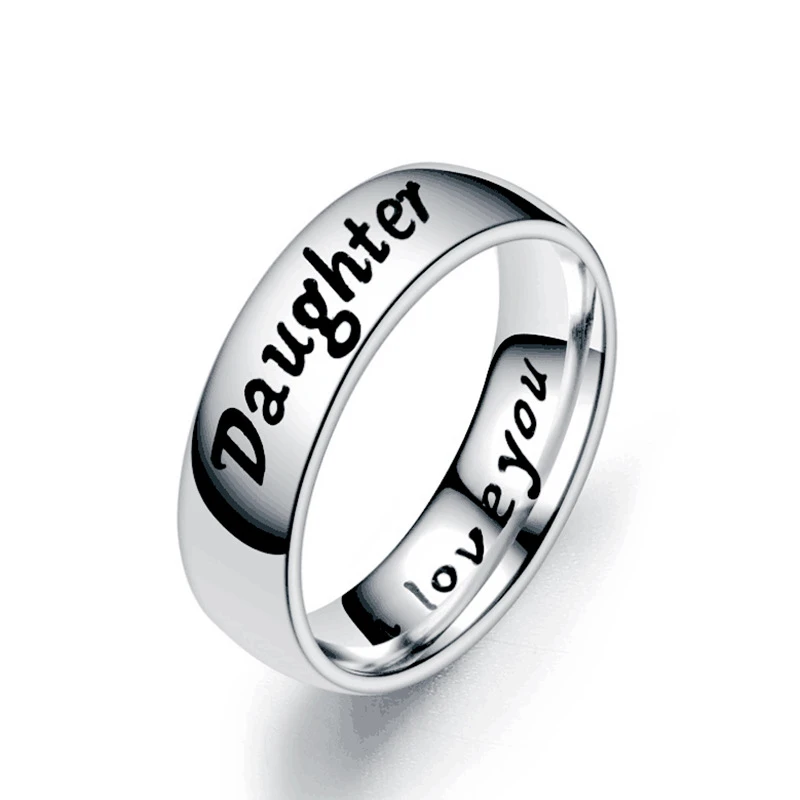 6 мм кольцо для семьи из нержавеющей стали с надписью «Love Dad» для мамы, сына и дочки, серебряные кольца, подарок для семьи, модные ювелирные изделия - Цвет основного камня: daughter
